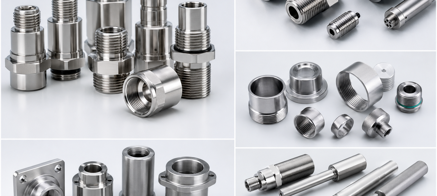 Custom machined metal sensor housings and threaded bodies